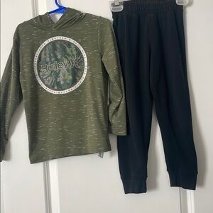 Hurley Olive Hoodie and Black Pants Set
